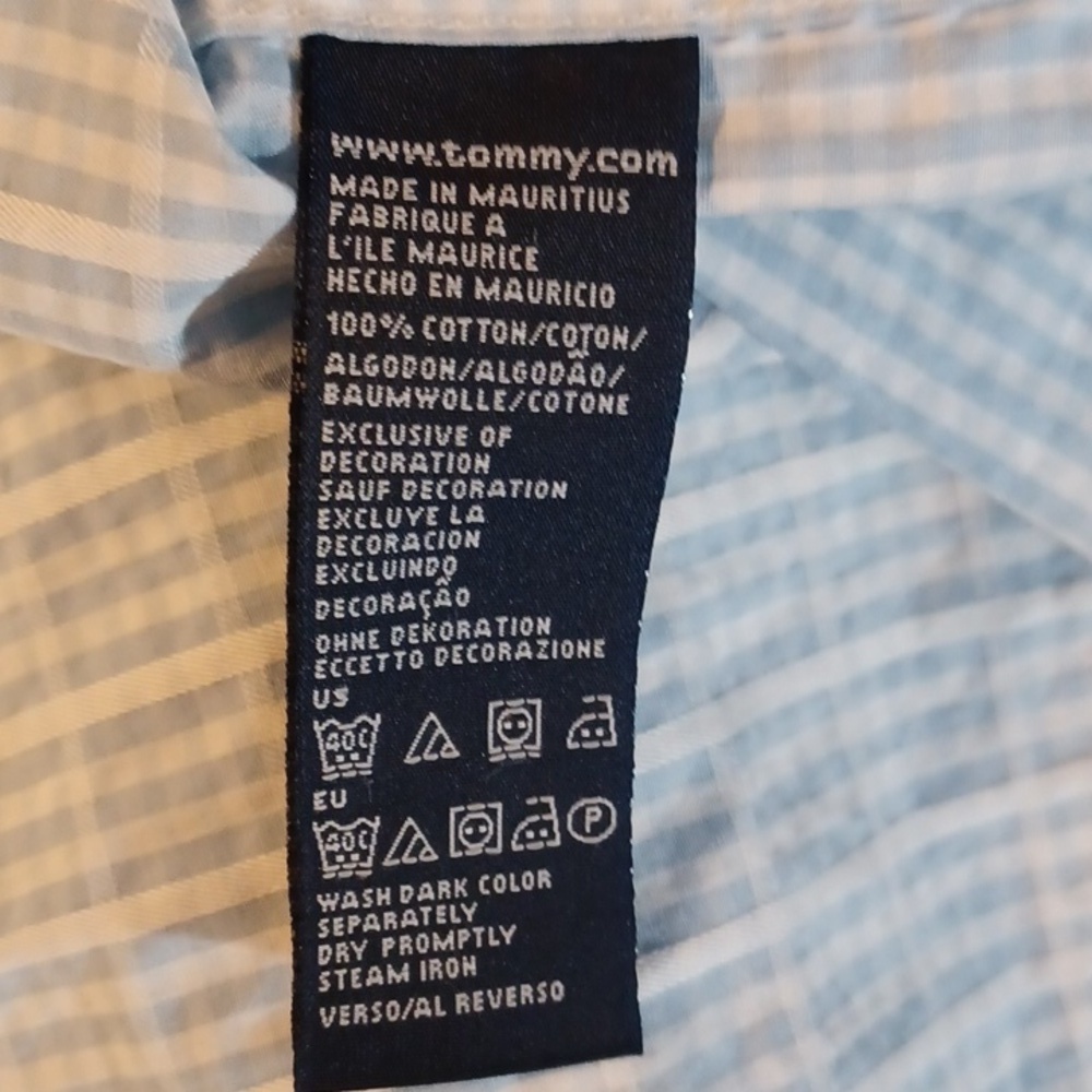 TOMMY HILFIGER, MENS, BLUE ,AND WHITE CHECKERED, BUTTON UP SHORT SLEEVE … - Picture 7 of 7